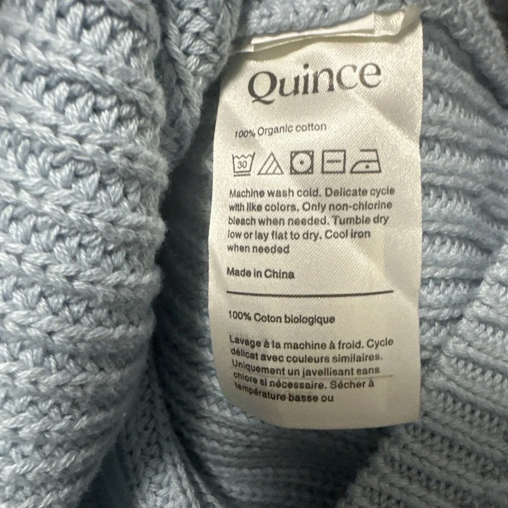 Quince Mens 100% Organic Cotton Fisherman Crew Neck Sweater Blue SZ LG Nautical